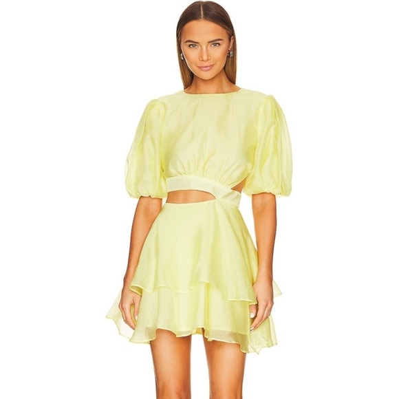 Bardot Enya Yellow Puff Sleeve Mini Dress XXL / 12 - Picture 1 of 13